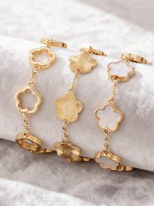 3 件时尚经典黑粉色和白色三叶草设计手链套装或配饰，手链适合日常佩戴，是送给女朋友的理想礼物