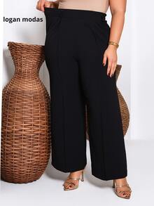 Plus Size Spring Summer Palazzo Pants - màu đen - Xem 3
