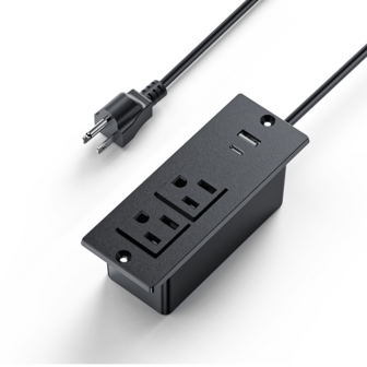 四合一迷你多功能美标插头电源排插，多功能嵌入式电源排插，带2个交流电源插座和2个USB接口（USB-A和Type-C），智能家居，1.5米延长线，适用于家庭、卧室、办公室、客厅，Stopcontact