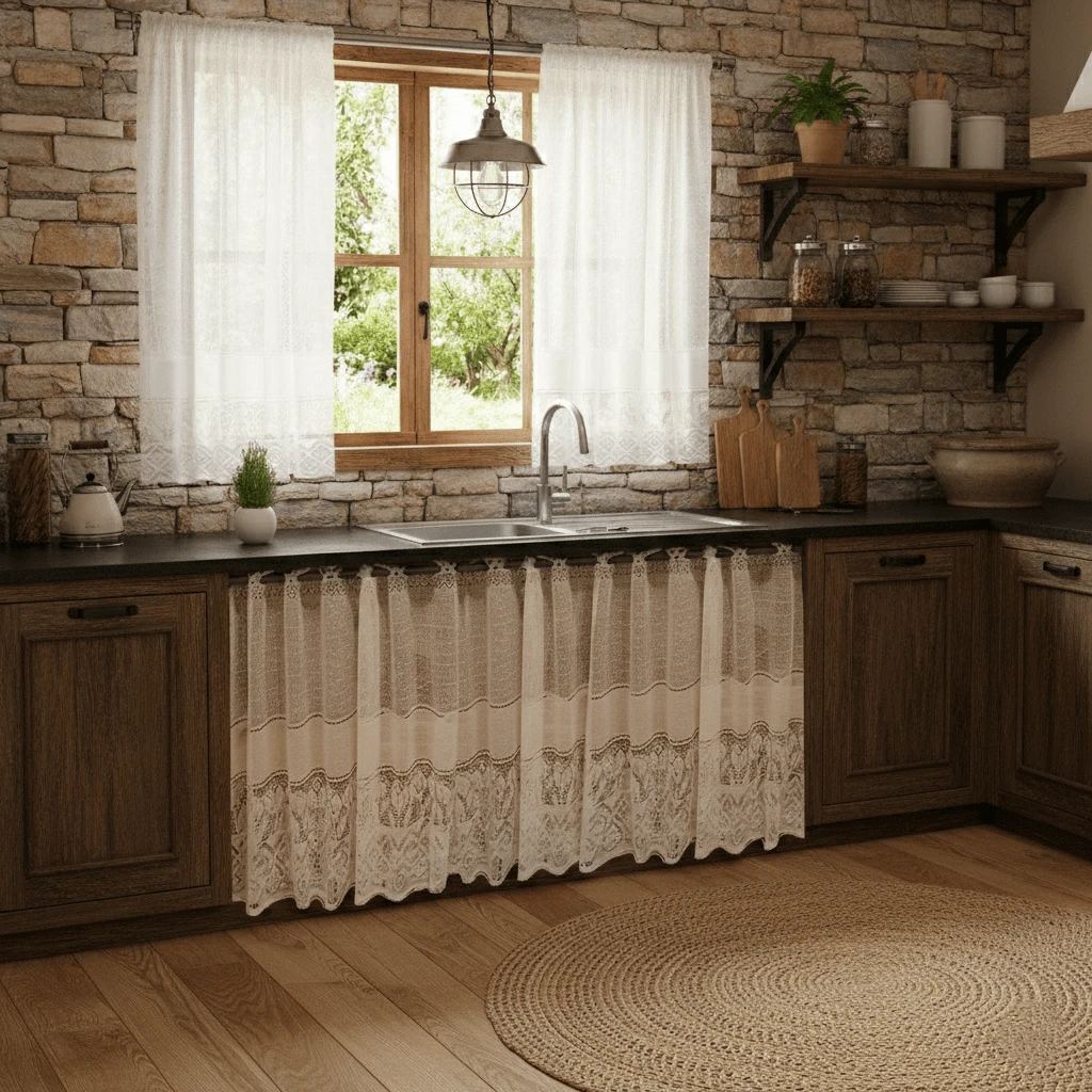 White Tulip Lace Curtain For Sink/Countertop 0.80x1.50m – Charm And Sophistication - Beige - View 1