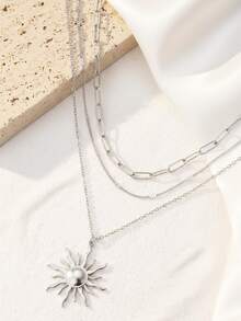 1pc Minimalist Indie Fashion Stainless Steel Necklace For Women, Cross & Sun Pendant Details, Suitable For Daily Wear - necklace - View 7