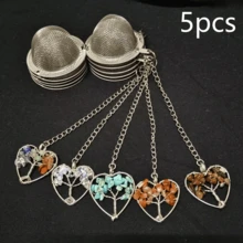 1/5/10 piezas Infusor de té con colgante de árbol de la vida, filtro de té de malla premium, difusor de té con cadena extendida y gancho para infusionar hojas de té sueltas y especias y condimentos, con colgante de piedra natural y cristal