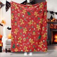 1pc Cozy Christmas Gingerbread Print Flannel Throw Blanket - Lightweight All-Season Soft Warmth For Sofa, Bed, Travel & Camping - Festive Red & Golden Holiday Decor With Candy Canes & Snowflakes Design, Gingerbread Christmas Decor, Seasonal Home Accent, Durable Comfort Fabric- 280GSM - 彩色 - 查看 8