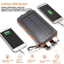 Batería solar portátil de 20000 mAh para iPhone: dos salidas USB de 5 V, dos linternas LED, brújula integrada, resistente al agua, ideal para acampar y hacer senderismo - Multicolor - Ver 4