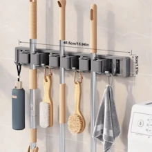 Space-Saving Heavy Duty Metal Mop & Broom Holder With Adjustable Hook - Wall-Mounted Organizer For Home, Kitchen, Garden, Laundry, Garage - Durable Storage Solution For Tools And Equipment - Multicolor - View 11