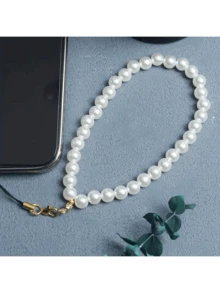 1 件仿珍珠串珠手机挂绳，防丢失手机带，适合送给母亲、家人、朋友、生日、节日的礼物，手机挂饰，手机链