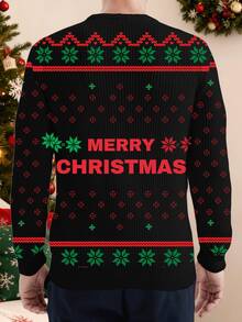 Customized Men's Casual Face Print Sweatshirt, Personalized Crew Neck Chunky Knit Sweatshirt, Men's Faux Knit Pullover, Upload Custom Photo, Personalized Funny Face Design, Couple Outfits, Fashionable & Comfortable, Ideal Holiday Gift For Boyfriend, Family, Friends