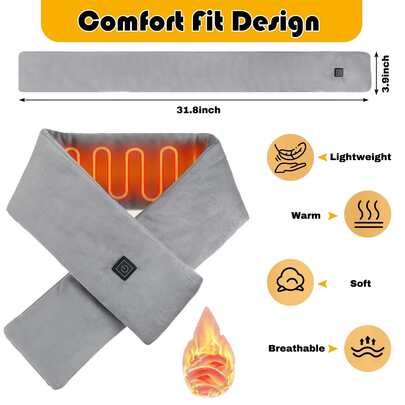 Bufanda eléctrica recargable, bufanda con calefacción USB inalámbrica con 3 niveles de calentamiento, almohadilla de calentamiento de cuello, calentador de cuello portátil para clima frío, almohadilla de calentamiento eléctrico inteligente, calentador de cuello de invierno para mujeres y hombres, bufanda con calefacción para calentar el cuello