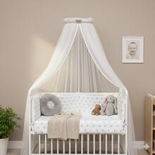 Baby Crib Set With Mosquito Net + Pearl And Crown Canopy (2 Pieces) - 金色 - 查看 2