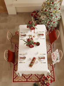 1pc Festive Christmas Tablecloth, Forest Animal Patterned Table Cover, Holiday Table Decor For Christmas Family Gathering Rectangular Design ForHome & Restaurant Decor, KitchenDining Table Centerpiece, DecorativeDining Accessory, Rustic Decor Item, Intricate Weaving, Durable Fabric,For Christmas-Decor - Festive White - View 3