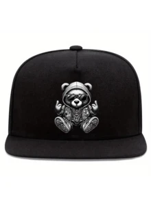 1pc/2pcs Cool Bear Design Printed Y2K Streetwear Baseball Cap & Crossbody Bag Set, Adjustable Unisex Snapback Hat & Shoulder Bag, Gift For Yourself And Friends - Black - View 4
