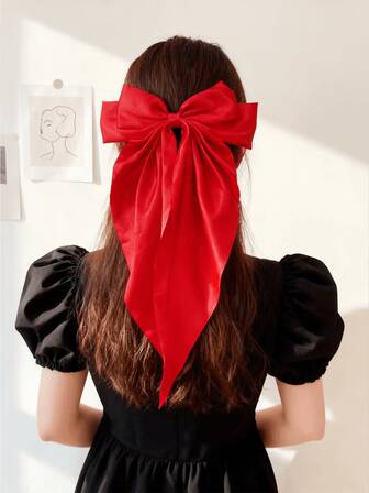 1pc Women's Large Bow And Ribbon Decoration Fashionable Hair Clip, Used For Hair Decoration Cute Valentine's Day Clip Hair Clip, School Supplies, Elegant, University, Women's Winter Clothing, Bow, Christmas Decoration Hair Clip, Claw Clips, Hair Claws, Hair Slide, Hair Barrettes