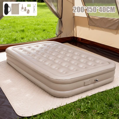 Lislark Luxury Double Inflatable Mattress With Built-In Pump, Quick Inflation, Portable Air Mattress, Local Stock Delivery, Flocked Surface, Suitable For Camping, Backpacking, Hiking, Home Hospitality, Etc., Great Christmas Gift