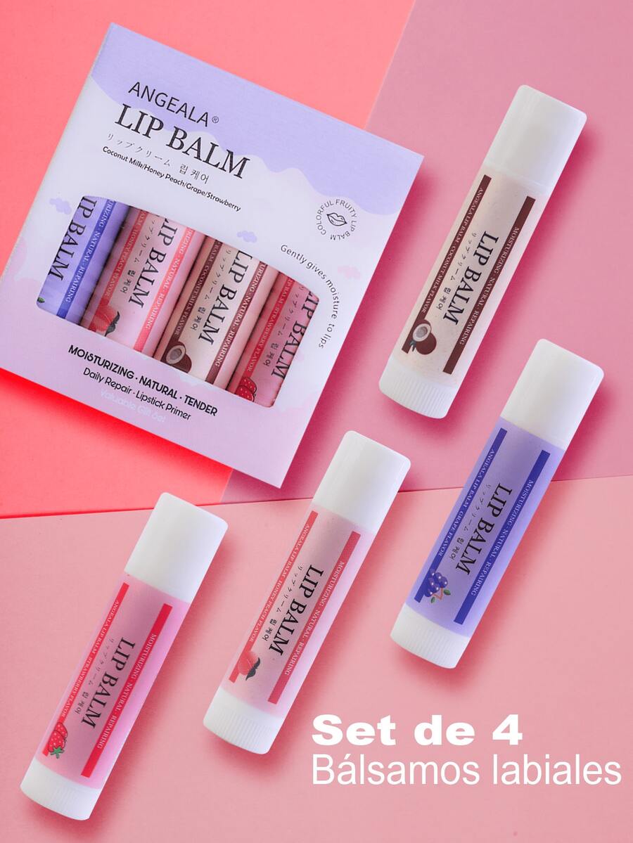 Juego de 4 bálsamos labiales - Hidratantes y humectantes, sin alcohol para todo tipo de piel - Multicolor - Ver 1