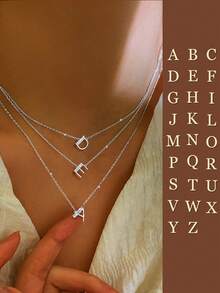 S925 Sterling Silver Initial Necklace Cubic Zirconia A-Z Letter Name Hypoallergenic Pendant Necklaces For Teen Girls Women - Silver - View 4
