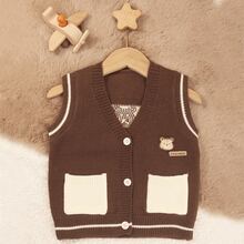 1 buah Rompi Rajut Cokelat untuk Anak Laki-laki, Sweater Kardigan Anak Laki-laki, Rompi Sweater Motif Beruang Bayi, Cocok untuk Musim Gugur - Coffee Brown - View 10
