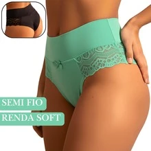 Elegant High-Waisted Panties With Delicate Floral Lace | Comfortable For Everyday Wear, Solid Color, Elastic - أخضر نعناع - مشاهدة 2