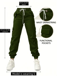 秋季、外出、时尚、棕色、Y2K、工装裤、正装裤、女士工装裤、女士长裤、运动裤、宽松裤、万圣节、女士新款、秋冬工作裤、长裤、长裤、街头风、多口袋、松紧腰、机场、返校季、春季 - 軍綠色 - 查看 4