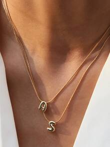 1件简约粗线气球字母吊坠不锈钢项链，适合儿童，可定制A-Z名字，泡泡字母项链，周年纪念日生日礼物及日常佩戴