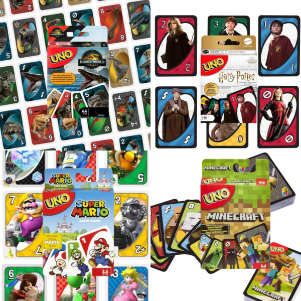 Mattel 1 pieza Juego festivo para amigos - Baraja de cartas de acción Reversa/Saltar/Comodín, tema navideño