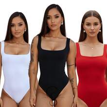 SET OF 3 SQUARE NECKLINE LINING SUPLEX BODYSUITS (TANK STYLE) - BLACK WHITE aND RED - View 1