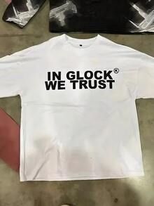 Cool Summer In Glocks We Trust Letter Print T Shirts Men Top Tees Beach Y2K Funny Short Sleeve T Shirt O Neck Harajuku Tshirt New Arrival Size S~5XL - 白色 - 查看 1
