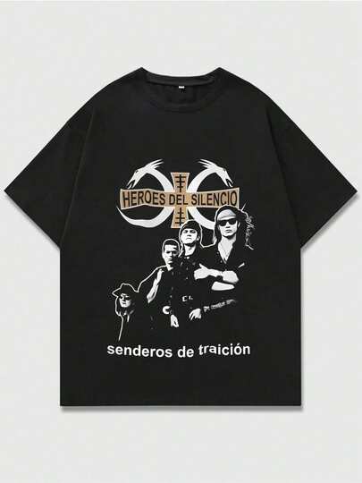 Camiseta estampada de cuello redondo y manga corta con Héroes del Silencio Senderos de Traición, rockera y espa?ola