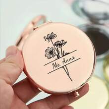 1pc Customized Name Makeup Mirror, Personalized Engraved Folding Compact Mirror, Portable Double-Sided High Definition Mirror, Stainless Steel Small Compact Mirror, Valentine's Day Gift, Spring, Bride, Bridesmaid, Wedding Gift, Customized Floral Engraved Makeup Mirror, Suitable For Best Friend, Girlfriend, Mom, Mother's Day, Birthday, Graduation, Wedding, Anniversary, Practical Gift - Multicolor - View 46