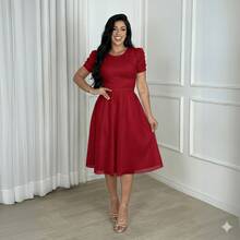 Tulle Midi Dress With Godet Cut, Evangelical Fashion, Congress Style, Elegant And Casual - 紅色 紅色 - 查看 4