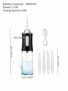 Set di idropulsore elettrico per l'acqua (con processo di verniciatura e elettrodeposizione aggiunto), irrigatore orale senza fili, 4 punte a getto, ugello ruotabile a 360 gradi, per la cura quotidiana dei denti e la pulizia delle gengive di uomini e donne, ideale come regalo per le vacanze