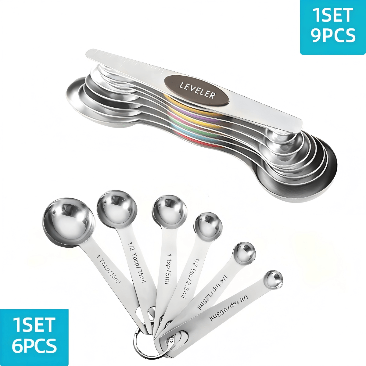 6/9pcs Stainless Steel Professional Measuring Spoons Set, Dry & Wet Ingredients Measuring Cups With Metric & Imperial Scales, Stackable Kitchen Tools For Baking, Cooking, Powder Portioning, Liquid Measurement, Dual Scale Measuring Spoons, Compact & Rust-Proof - Professional Measuring Spoon Set - View 10