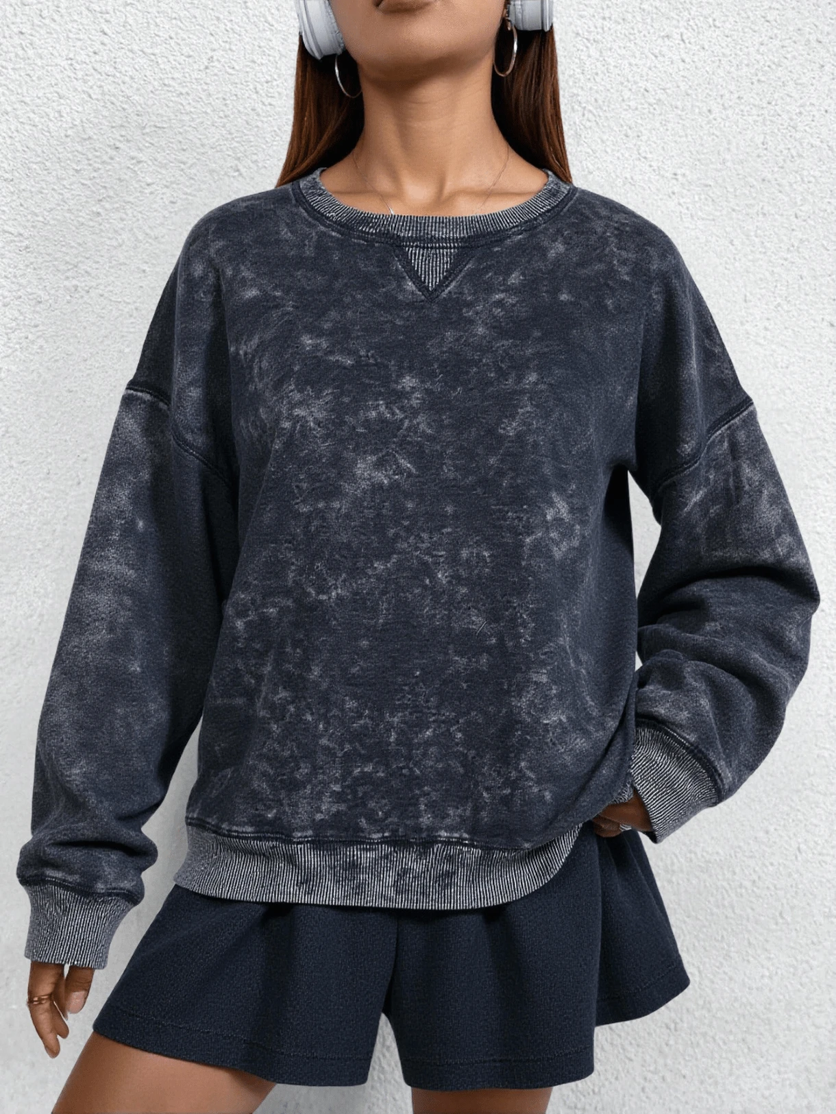 Sudadera oversized deslavado moda dama mujer cómoda versátil moda juvenil look relajado - Gris Oscuro - Ver 1