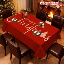 1 khăn trải bàn in hình Giáng sinh vui vẻ, khăn trải bàn hình chữ nhật, đồ trang trí ăn uống lễ hội, khăn trải bàn cho ngày lễ - Nhiều màu - Xem 2
