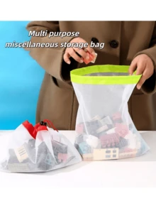 1/3PCS Drawstring Storage Bags | Multi-Color Mesh Toy & Travel Organizer | Transparent Brick Pouch With Carry Handle | Portable Clutter Solution,Toy Organizer Bags - Multicolor - View 3