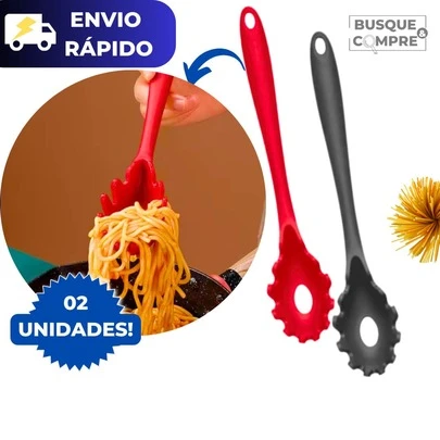 Kit 2 Pegadores de Massa para Macarrão de Silicone Grande com Alça Utensilio de Cozinha de 28cm