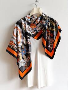 1条女士新款90厘米大方巾，复洛克风格仿丝提花头巾/披肩，百搭连衣裙 - 多色 - 查看 2