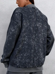 Sudadera oversized deslavado moda dama mujer cómoda versátil moda juvenil look relajado - Gris Oscuro - Ver 2