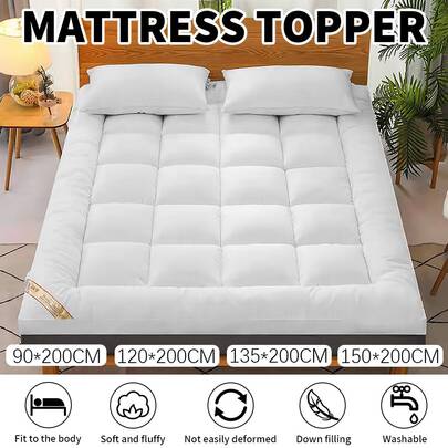 Lislark Mattress Topper 4 Inch/10cm Deep Thick Hotel Soft Microfiber Single Double King Super All Sizes White Grey Bedroon Hotel
