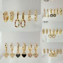 Necklace With 3 Pairs Of Women's Earrings Plated In 18K Gold And 925 Silver With Heart Design, Hoop And Colorful Cubic Zirconia - Modern And Elegant Style - B132. - Xem 2