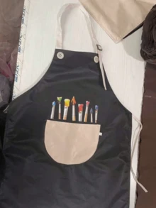 1件卡通画笔图案围裙，艺术绘画涂鸦防污烹饪围裙，适用于厨房 - 彩色 - 查看 15