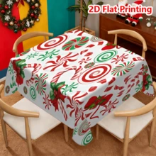 1pc Christmas Elements Print Table Cloth, Rectangular Tablecloth, Festive Dining Decor, Cloth Table For Holiday
