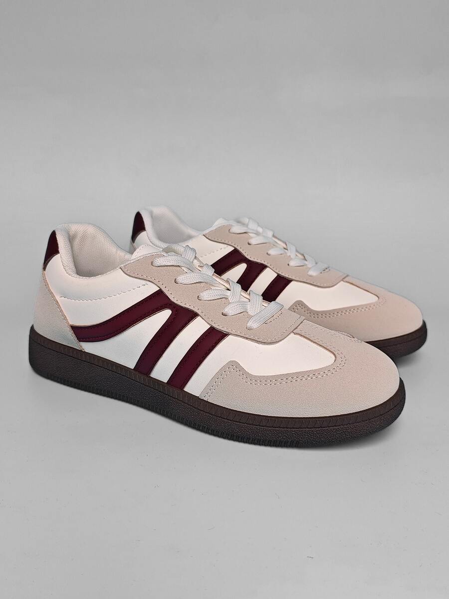 Women's Casual Sports Shoes, Burgundy Shoes, New Breathable Versatile Casual Sneakers, Lace-Up Flat White Shoes, Women's Sports Shoes, Women's Shoes, Burgundy - 酒紅色 - 查看 1