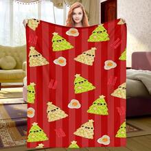1pc Cozy Christmas Gingerbread Print Flannel Throw Blanket - Lightweight All-Season Soft Warmth For Sofa, Bed, Travel & Camping - Festive Red & Golden Holiday Decor With Candy Canes & Snowflakes Design, Gingerbread Christmas Decor, Seasonal Home Accent, Durable Comfort Fabric- 280GSM - 彩色 - 查看 10