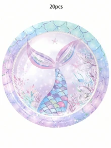 10pcs/20pcs/50pcs/80pcs Mermaid Theme Party Paper Plates & Tableware, Suitable For Princess Baby Shower, Under The Sea Mermaid Birthday Party Decorations, Ocean Theme Tableware (Plates, Cups, Napkins) - Multicolor - View 11