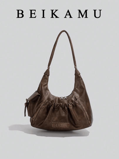 BEIKAMU ファッショナブルなヴィンテージ調 ショルダーバッグ、サイドポケット設計、大容量、女性の仕事や日常使いに適しています、レトロ風のヴィンテージバッグ