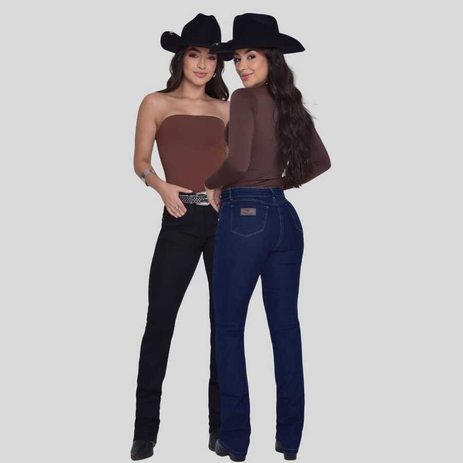 KIT 2 Women's Country Rodeo Pants High Waist With Lycra Elastane Butt Lifting - 淺色 + 黑色 - 查看 1