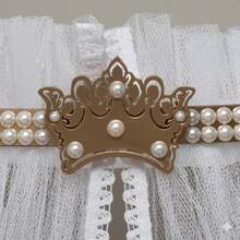 Baby Crib Set With Mosquito Net + Pearl And Crown Canopy (2 Pieces) - 金色 - 查看 3