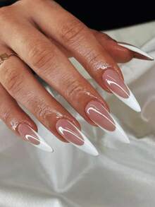 nailrosy 10Pcs Handmade Press On Nails Almond White Pink French Acrylic Beach Essentials Nail Supplies Stickers 3D Floral Manicure Y2K Cute Suitable For Girls And Women Wedding Birthday Party Summer 4th Of July Wedding Graduation Prom - 粉色 - 查看 12