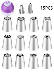 27 件/15 件俄罗斯糖霜裱花嘴套装，蛋糕装饰工具 DIY 烘焙糕点用品 - 銀色 - 查看 8