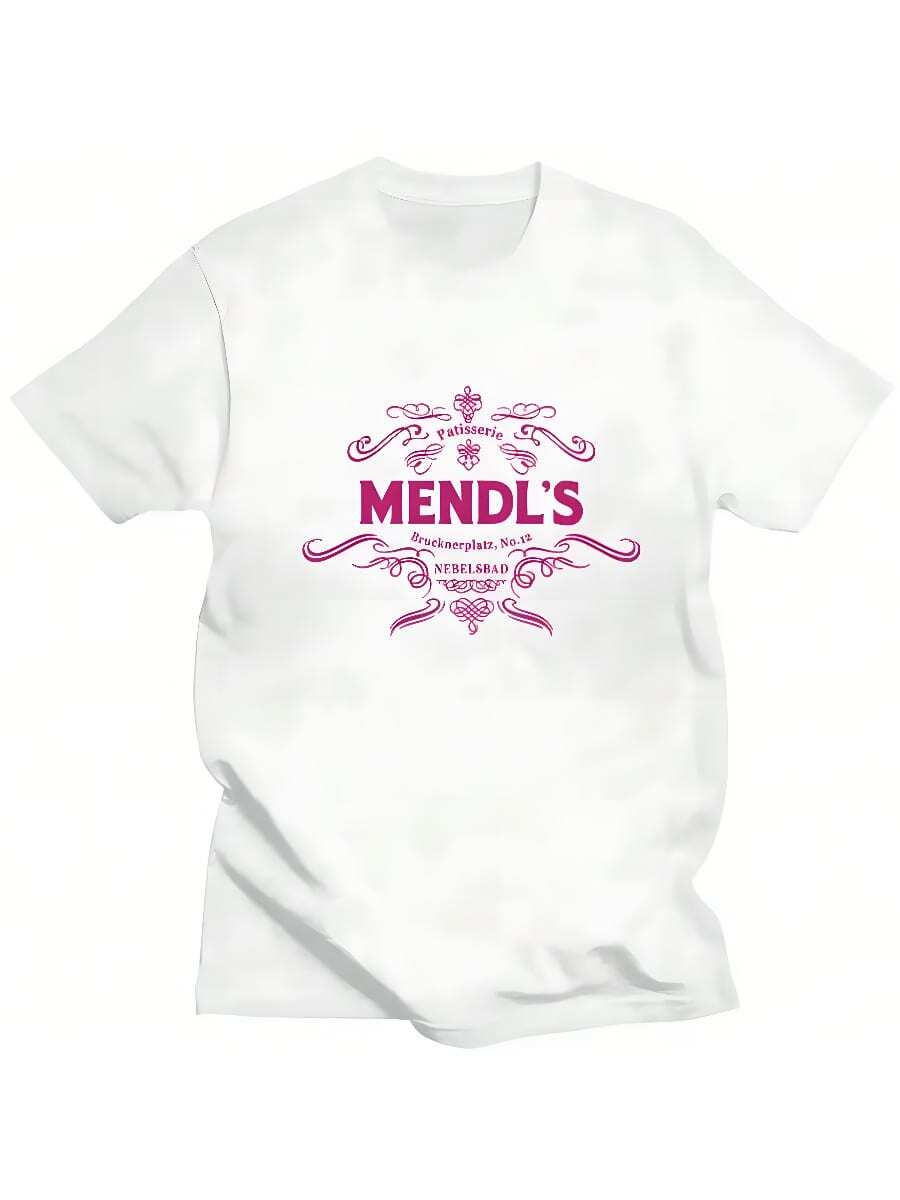 COOL SUMMER Mendl's Bakery Box T-Shirt The Grand Budapest Hotel Mendl's Shirt Mendl's Movie Inspired Graphic Tee Pink Mendl's Patisserie Top Size S~5XL - 白色 - 查看 1
